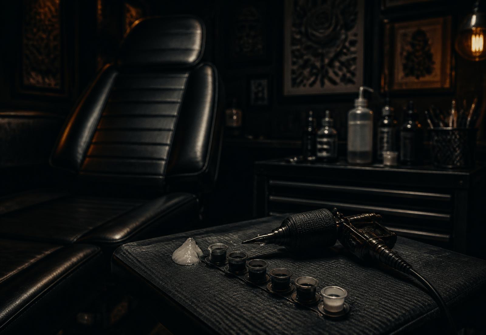 Tattoo studio van inksbybrad.oni met tattoo machine en inkt